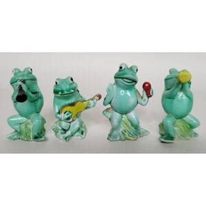 Vintage 1970s Enesco 4pc Plastic Anthropomorphic Frog‎ Band 1978 2 1/2"